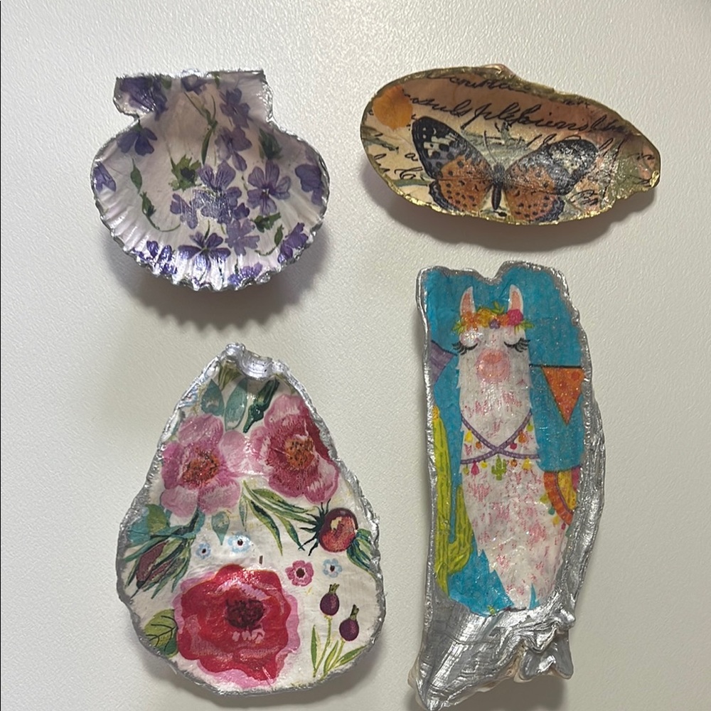 Shell Decor Butterfly Flowers Llama Silver Gold Decoupage